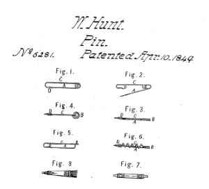 Walter Hunt's Safety Pin Patent, Apr 10, 1949